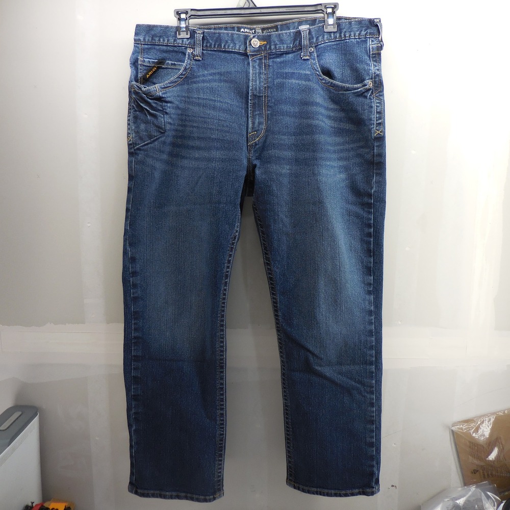 Ariat M4 Rebar Relaxed Boot Cut Jeans Mens 42x32 DuraStretch Blue Denim Workwear - Picture 3 of 13